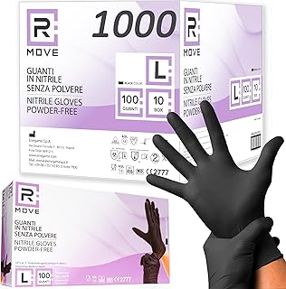 R MOVE 1000 Einweghandschuhe Schwarz, Nitrilhandschuhe, einmalhandschuhe puderfrei & latexfrei, handschuhe einweg für Mechaniker, Tätowierer, Kosmetikerinnen (Schwarz, L)