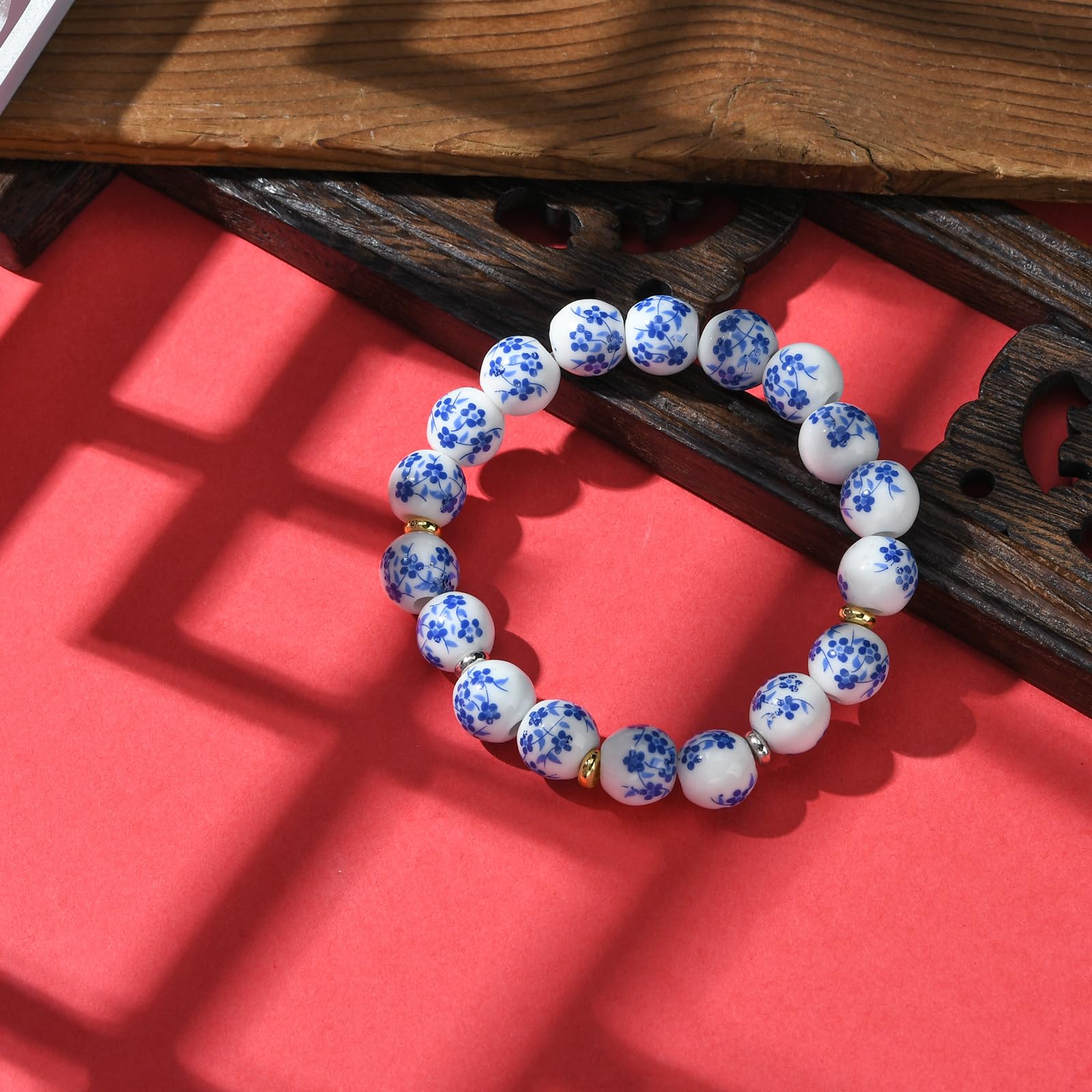 140 perline rotonde in ceramica per la creazione di gioielli con fiore blu stampato perline distanziali kit per braccialetti collane e forniture fai da te