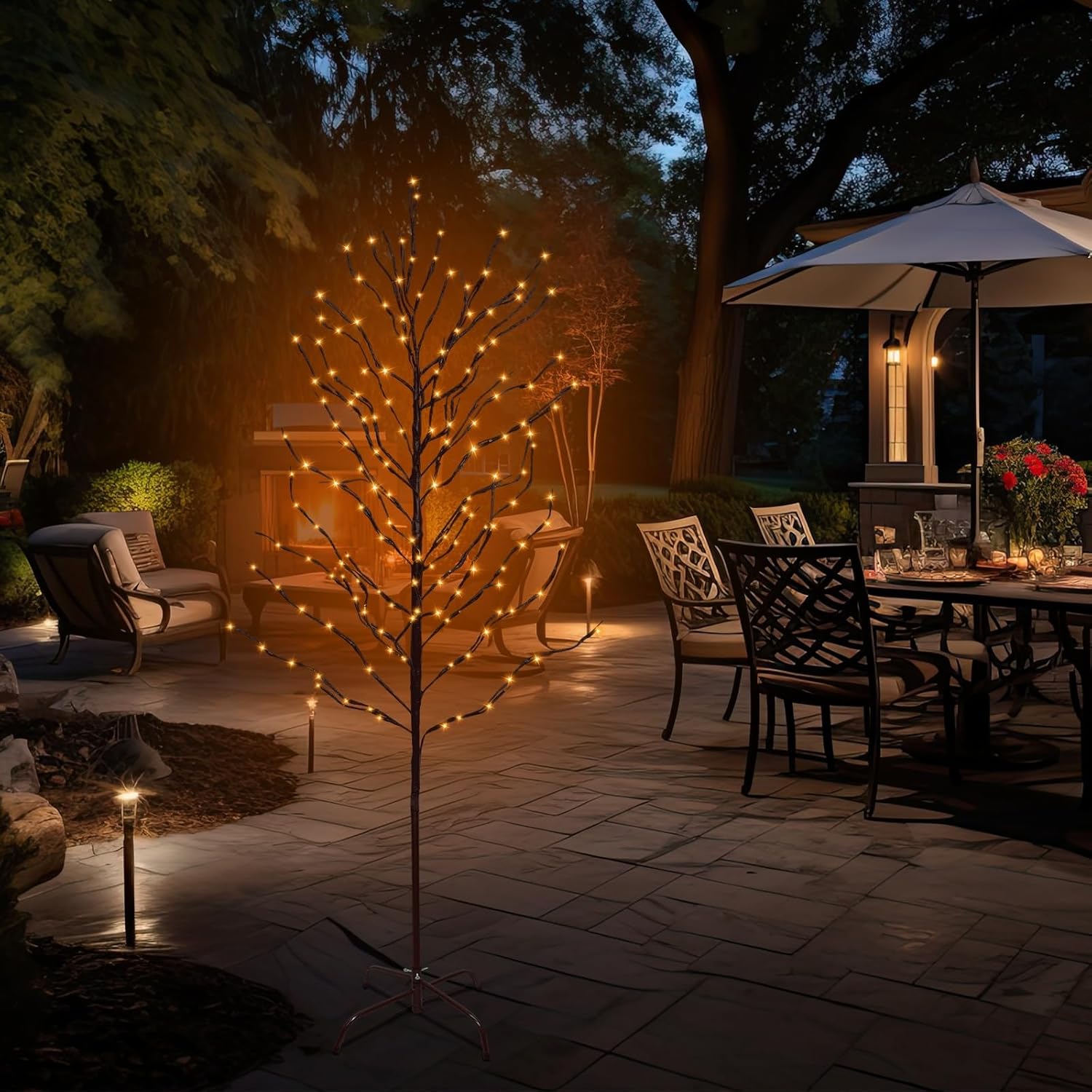 6Ft 264 Lights LED Star Light Tree, Light Up Twig Tree for Home Festival, Lighted Birch Trees with 8 Twinkle Modes, Timer for Party Christmas, Halloween, Indoor and Outdoor Decor