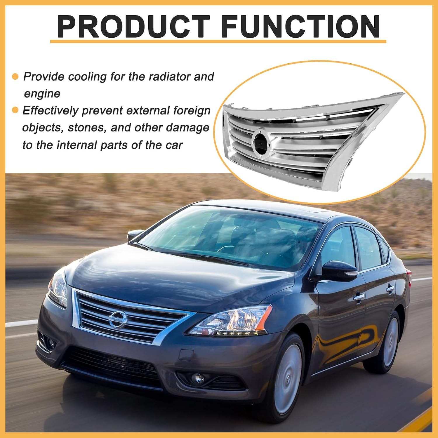 Front Bumper Grille for Nissan Sentra 2013-2015 Front Shell Insert Chrome Grill NI1200252 623103SH0A