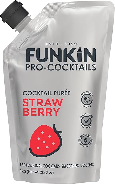 Funkin Pro Strawberry Puree for Cocktails, Cooking & Baking, Real Fruit Cocktail Ingredients, Puree Mixer 1 kg