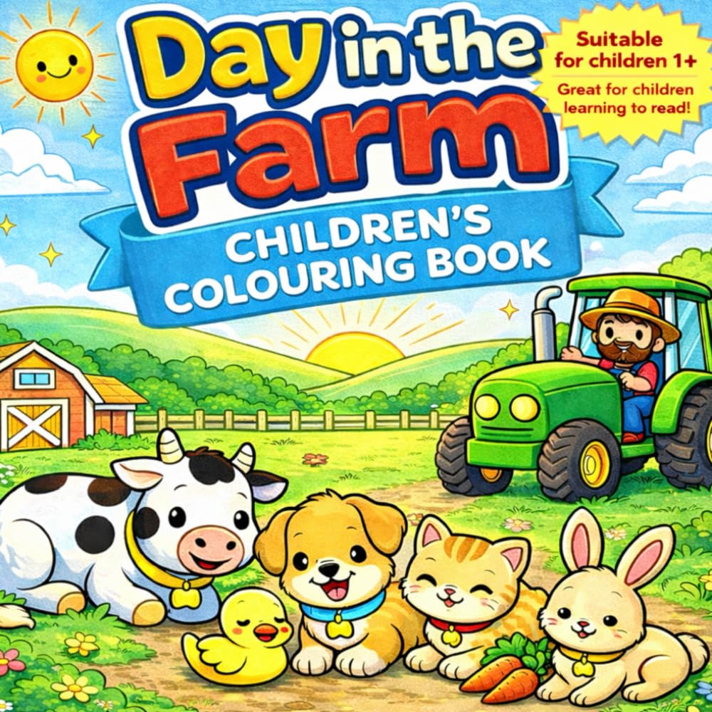 Day in the farm: A fun, simple and easy colouring book for children. Educational for children learning to read and write. Farm animals.