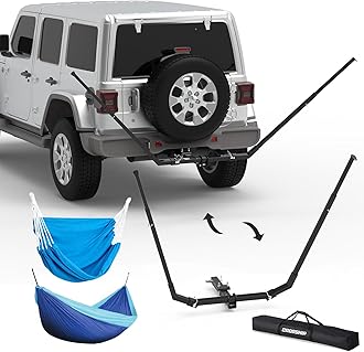 Hitch Mount Hammock & Chair Stand - Fits 2in Hitch Receiver - Includes Parachute Nylon Hammock, Hammock Chair & Storage Bag - for Camping, Outdoor, Travel (350lbs Weight Capacity)