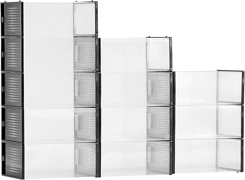 Miniatura 14 de VEVOR Cajas de almacenamiento de zapatos, paquete de 12 cajas apilables para zapatos, se ajustan hasta la talla 11 de EE. UU., contenedores