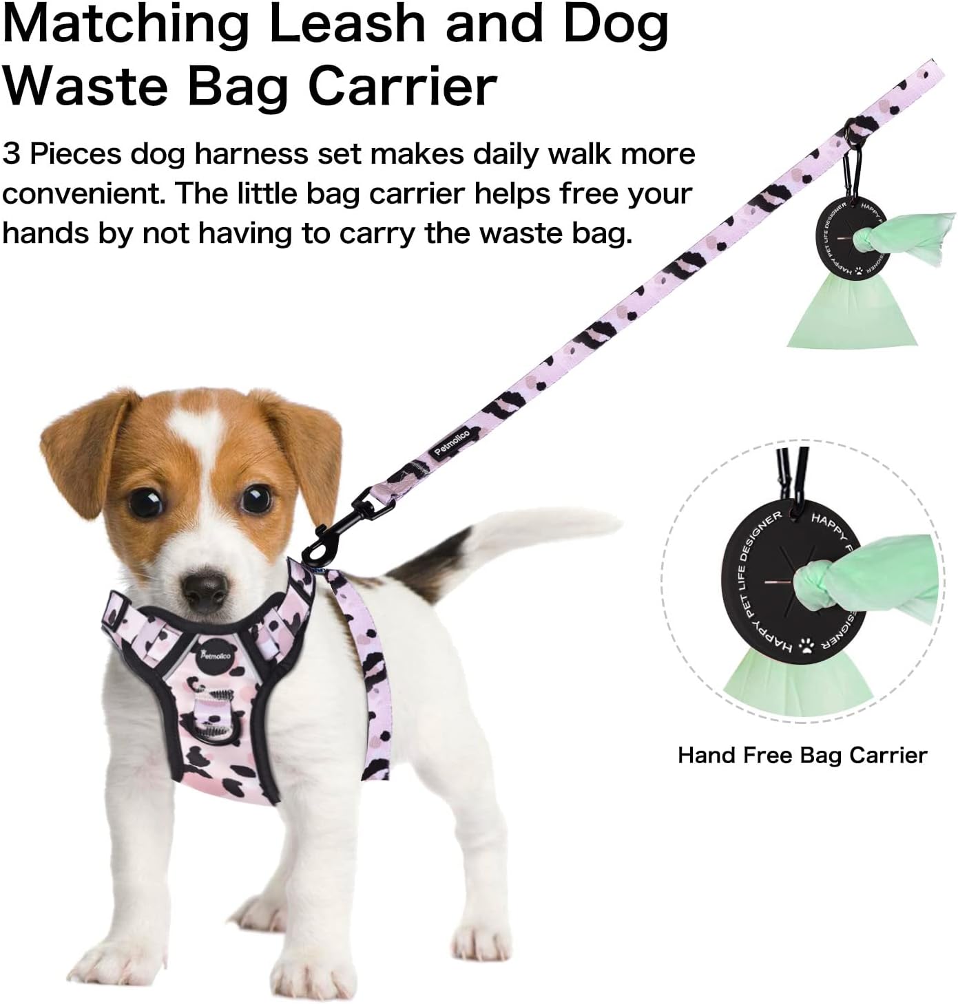 Petmolico No Pull Cute Dog Harness Reflective, Pink Leopard, Small image 4
