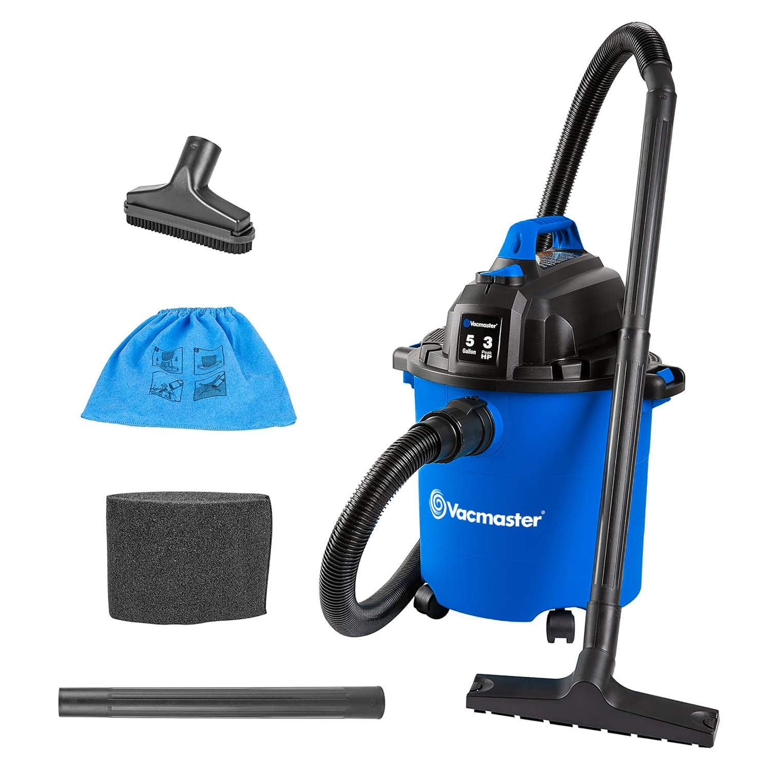 Vacmaster VJC507P 5-Gallon* 3 Peak HP** Wet/Dry Vacuum, Blue, 5 gal