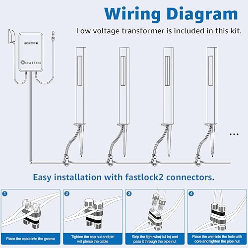 Miniatura 8 de SUNVIE Kit de iluminación LED de bajo voltaje todo en uno, paquete de 8 luces de camino con transformador y cable 162 AWG de 100 pies, luces de