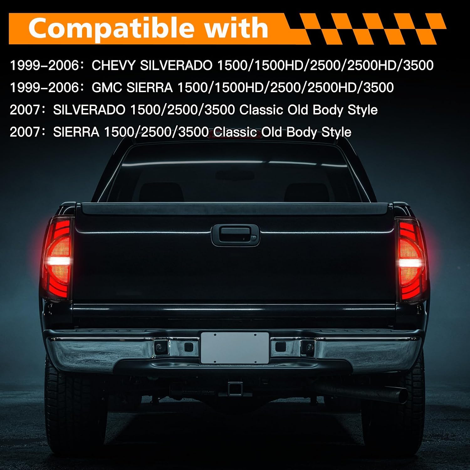 Pair LED Tail Lights fit for Chevy Silverado 1999-2006, GMC Sierra 1999-2006, Plug & Play Rear Brake Lamps, Full LED Design