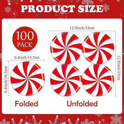 Miniatura 2 de Servilletas de papel de caramelo de Navidad, 100 servilletas de papel de menta caramelo rojo y blanco, servilletas de mano de Navidad, servilletas