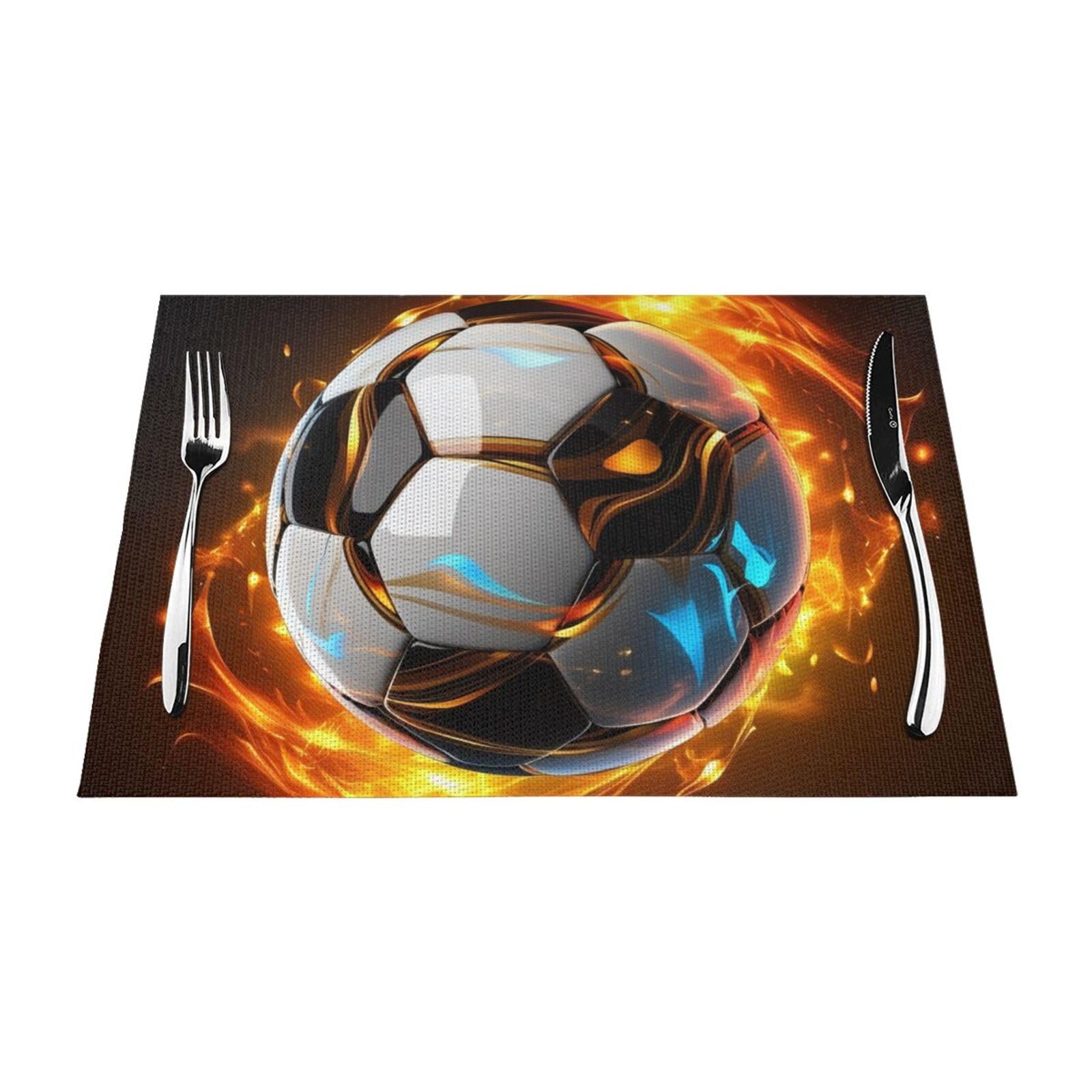 Set di 6 tovagliette all'americana in PVC, motivo palla da calcio, per tavolo da pranzo, resistenti al calore, antiscivolo, lavabili, per interni ed esterni, 30,5 x 45,7 cm