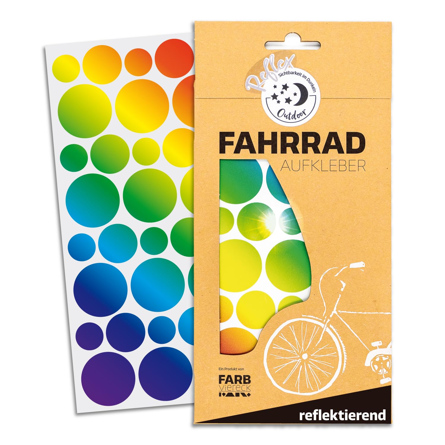 Farbviereck Reflektoren Sticker Set Kreise Verschiedene Aufkleber Farben als Fahrradaufkleber - auch für Helm Roller Kinderwaren Reflektor Kinder - Kreis Sticker (Regenbogen)