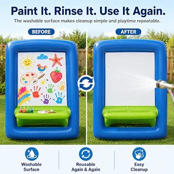 Inflatable Art Easel for Kids, Double-Sided Outdoor Paint Station with Pump, Washable & Reusable
