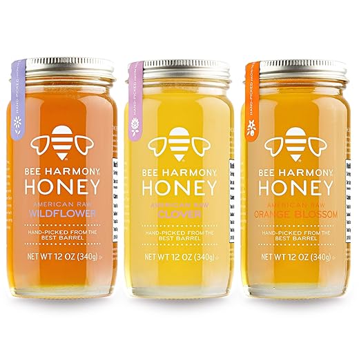 Bee Harmony Honey 3 Pack Variety Pack, 36 Ounce (Clover, Wildflower and Orange Blossom)