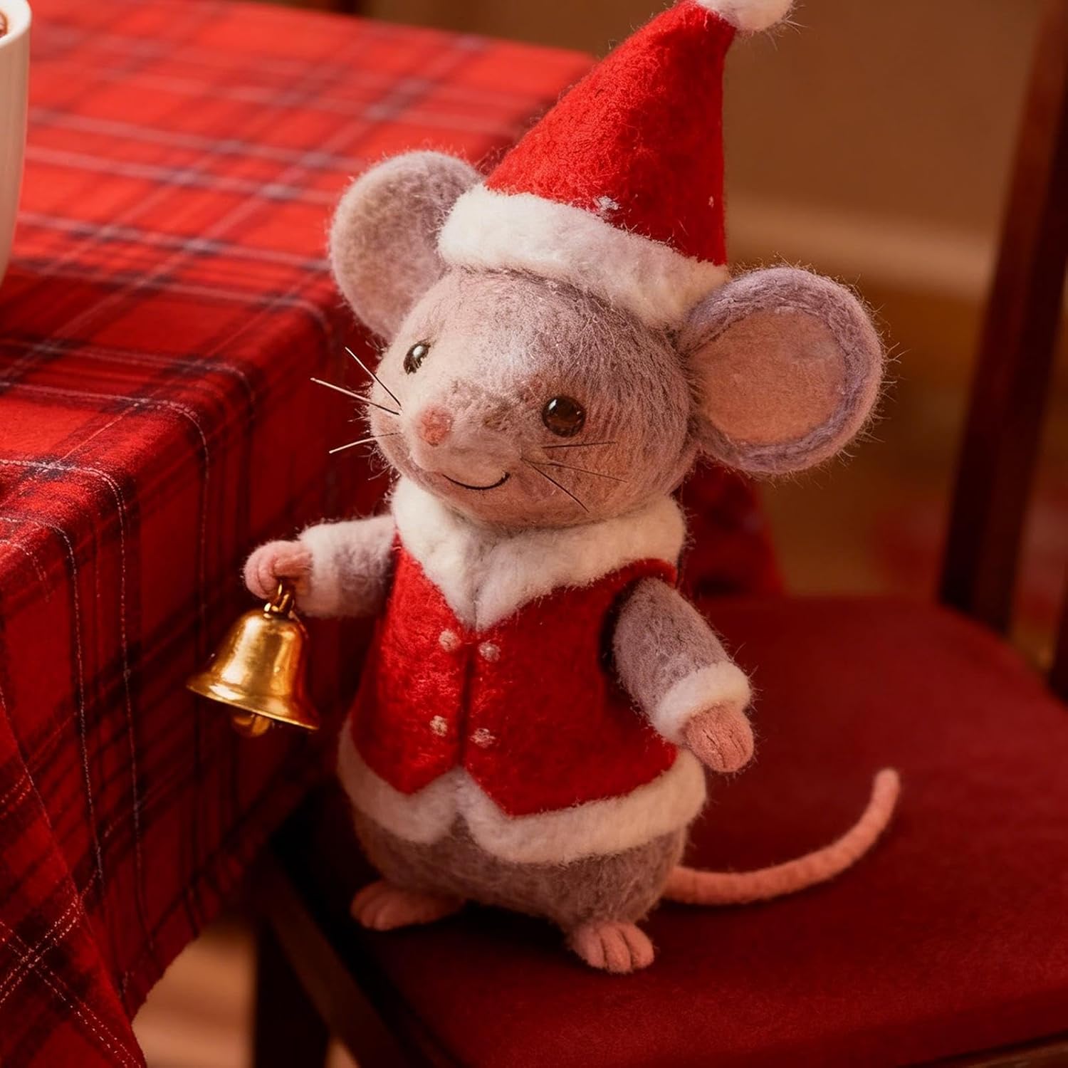 Christmas Felt Mice Mouse Ornaments Made of Felt Needle Felt Mouse Christmas Tree Decoration with Red Hat Cute Felt Wool as Gift Animals Figures Craft Supplies for Interior Decoration