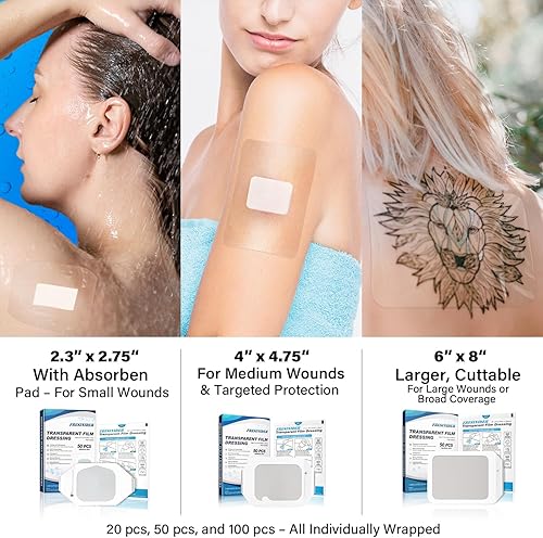 Miniatura 6 de FRESINIDER Apósito de película transparente de 4 x 4.75 pulgadas (paquete de 20) - Vendajes de ducha impermeables, cubierta transparente