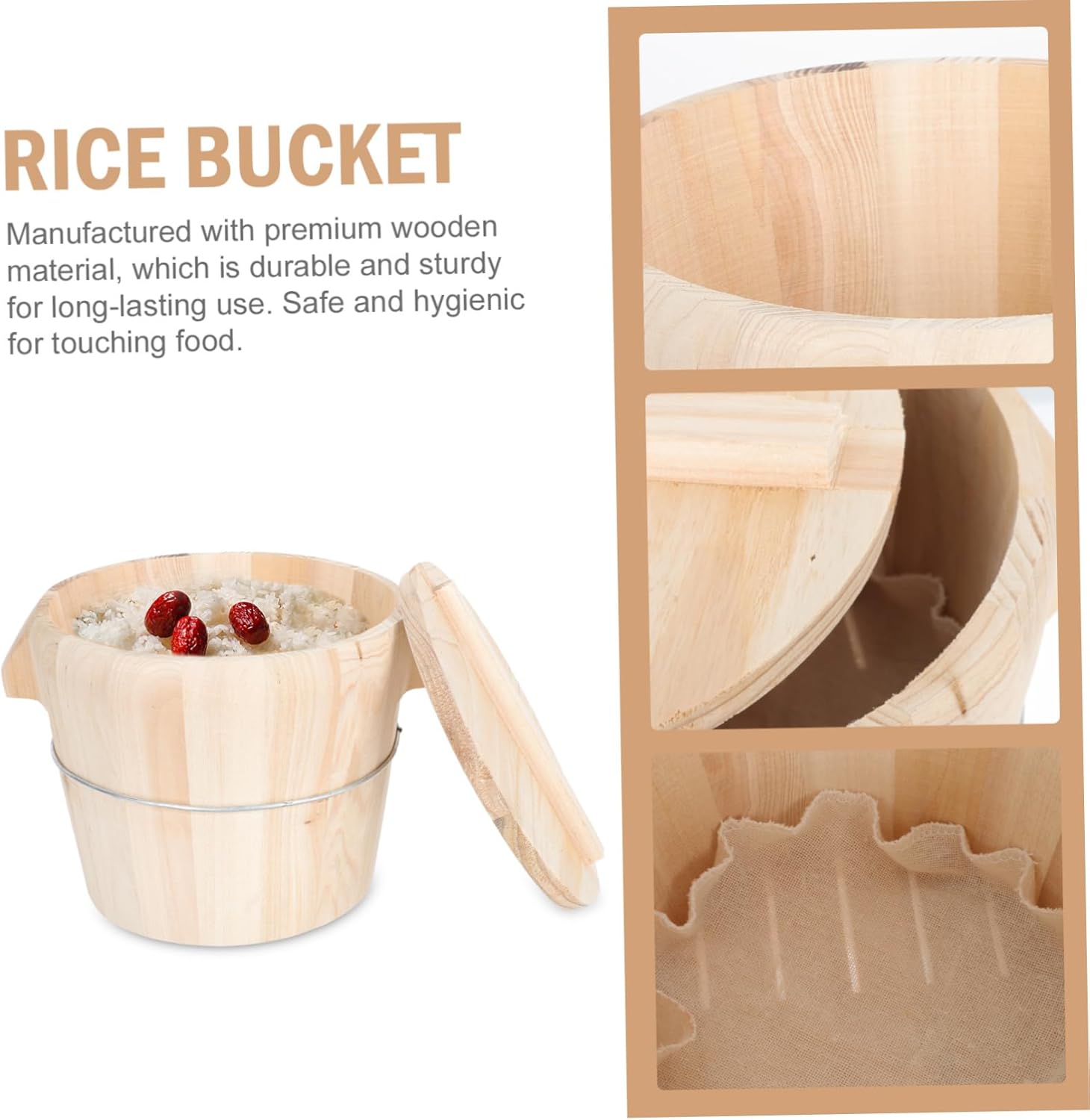 1set Steamer Pot Basket Rice Storage Bucket Multi-function Rice Container Steaming Basket Tub Set