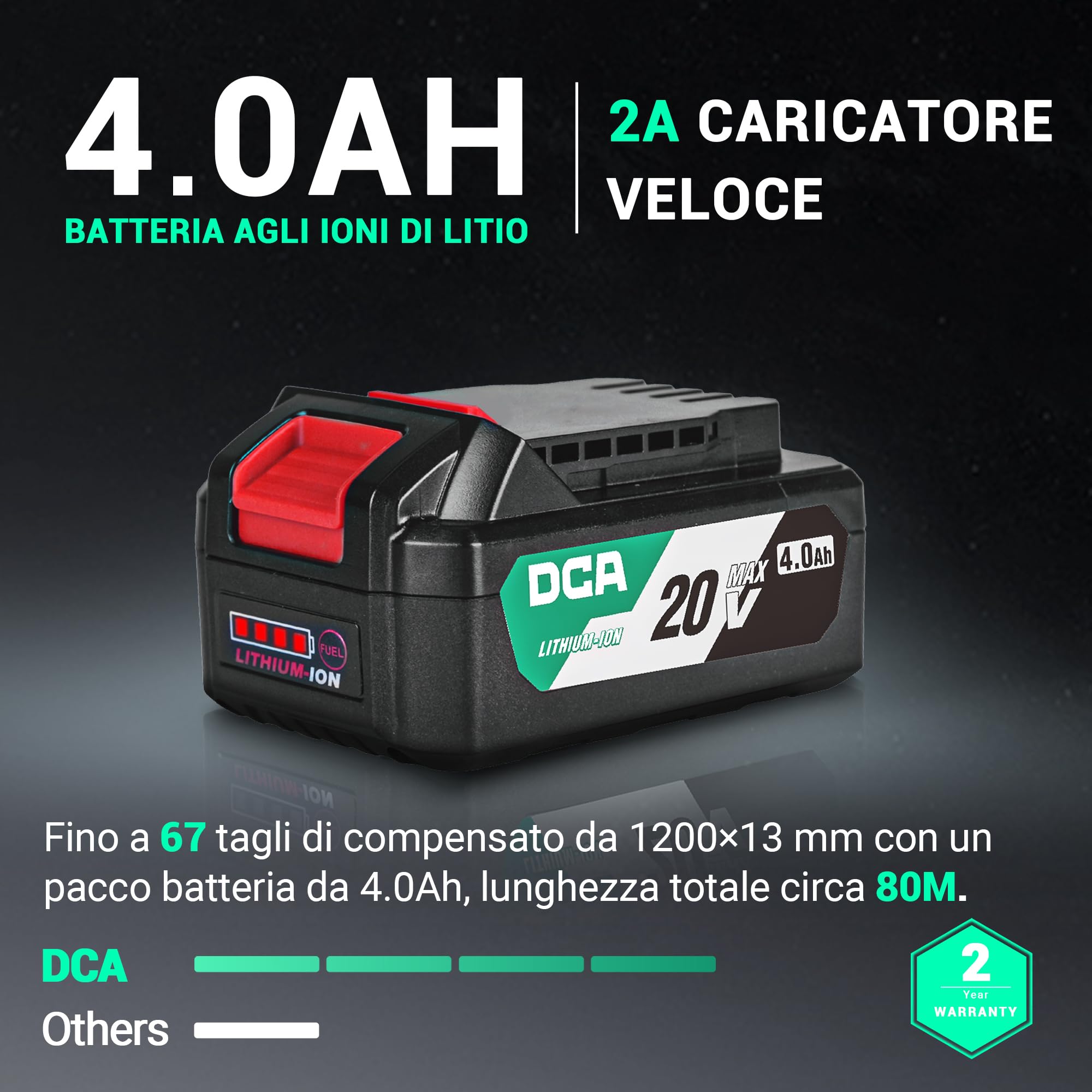 DCA Sega Circolare Mini Senza Spazzole, 2 Velocità 6700/4200 Rpm con 20V 4,0Ah Batteria, 3 Lame Ø125mm e Guida, Profondità Taglio 45mm(90°)/33mm(45°), Per Legno, Plastica, PVC