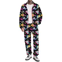 UOUA 80s Outfit for Men 90s Tracksuit Costume for Halloween 70s Windbreaker Jacket Track Suit 2 Pieces Hip Hop Set