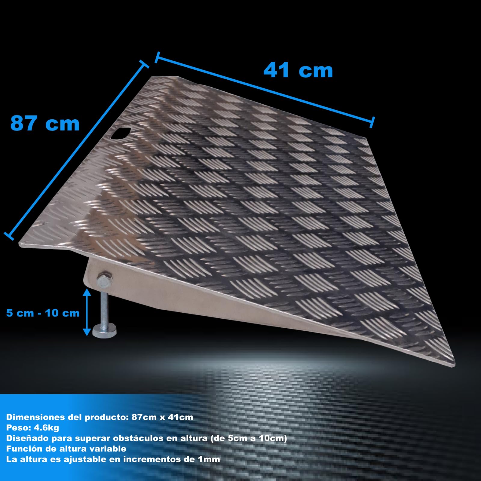 Rampa Umbral Rígida para Sillas de Ruedas Plataforma de Carga Altura Variable Regulable Superficie Antideslizante Aluminio Anodizado 1TR90