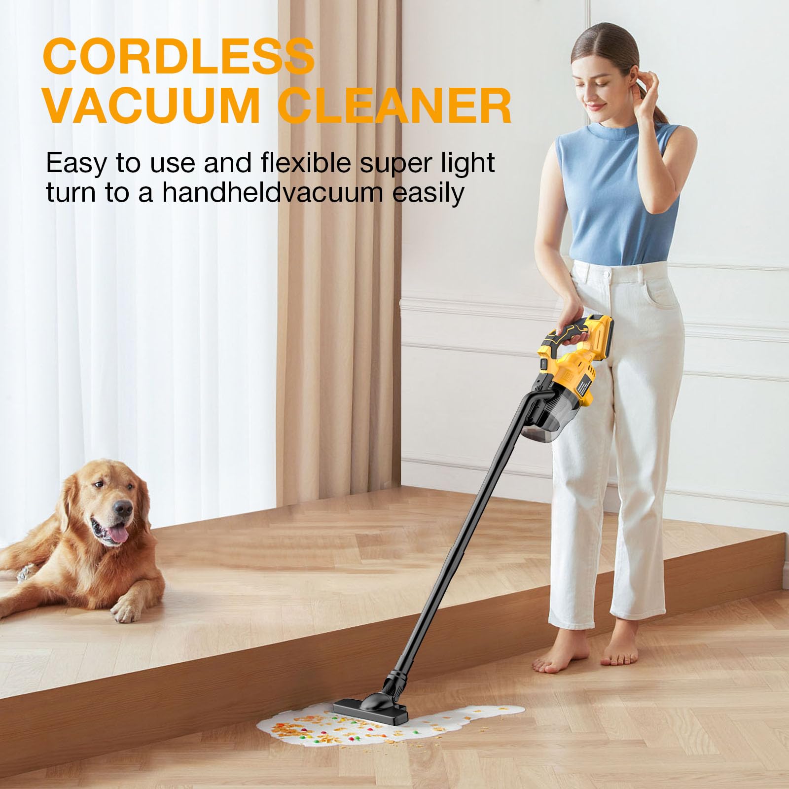 Aspiradora inalámbrica Dewalt 20 V, aspiradora de mano con filtro HEPA lavable, limpiador potente para coche, alfombras y muebles (batería no incluida)