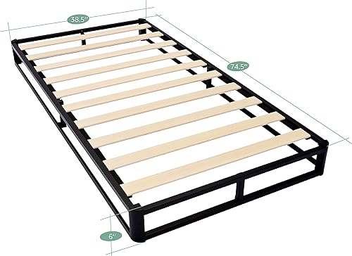 Miniatura 3 de V&LX Marco de cama de plataforma de metal de 6 pulgadas, no necesita somier, tamaño individual