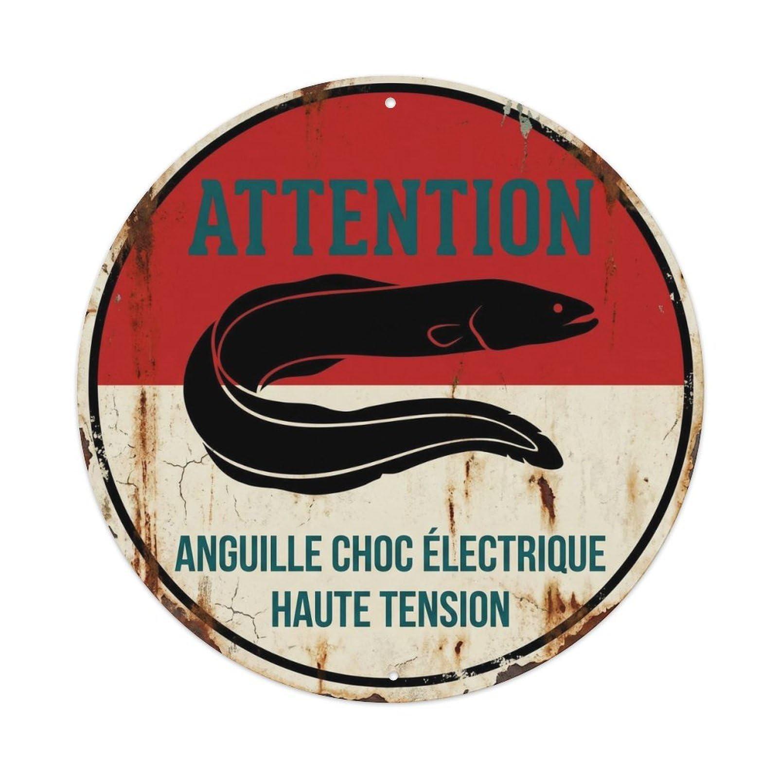 Comic Eel Electric Shock Marine Life Hazard Alert Grunge Metal Tin Sign Plaque Wall Decor for Cafe, Man Cave, Club Bar, Office, Home Garden Round Metal Poster 8x8Inch