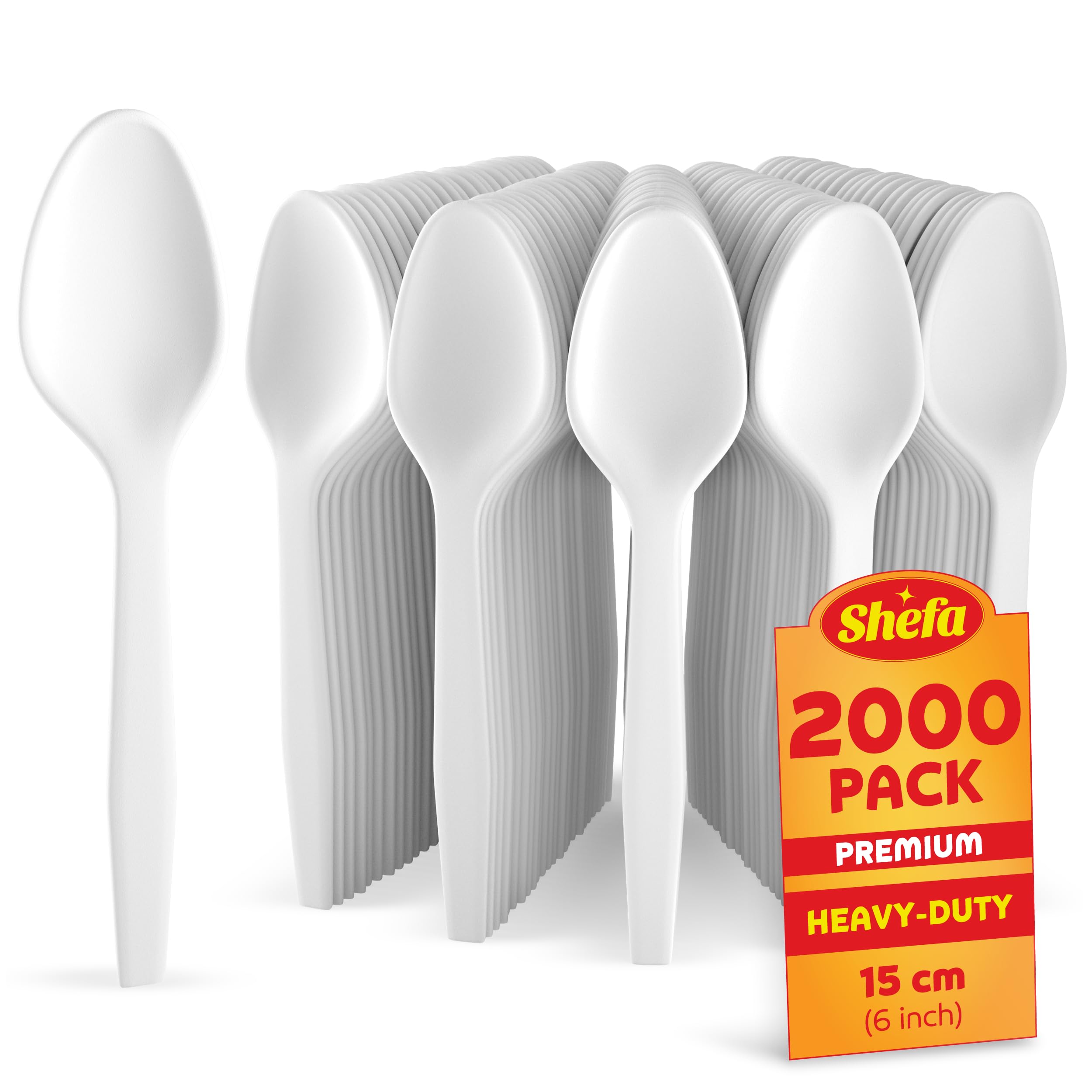 Shefa 2000 Premium Spoons, Heavy Duty Spoons, Microwave-Safe Tablespoon, 6" Long for Birthday, Parties, Camping