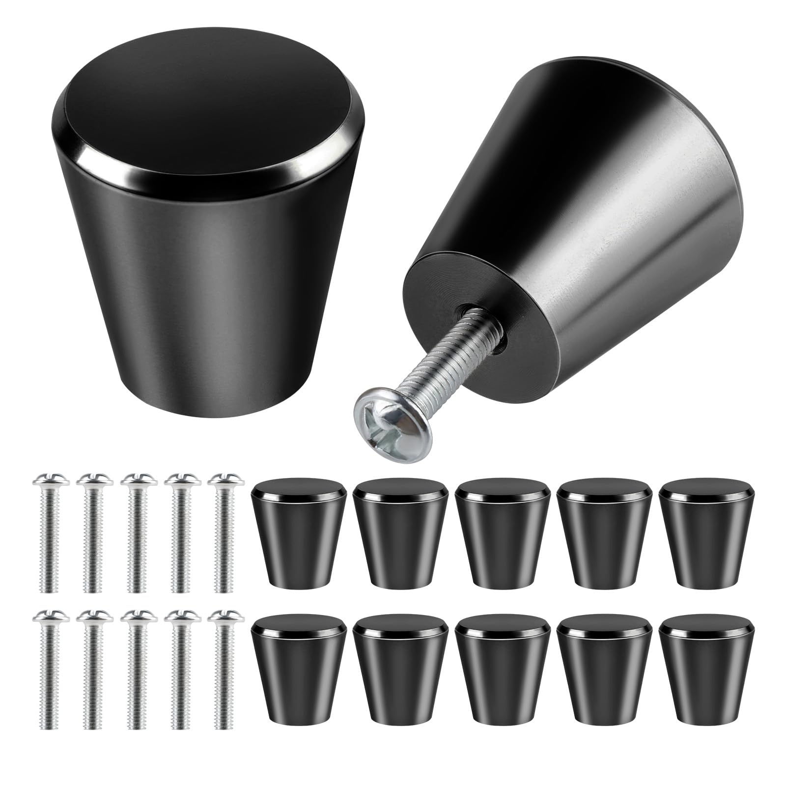 RinwyweyPack of 10 Furniture Knobs, Black, 25 mm, Cabinet Knobs, Furniture Knobs with Screws for Drawer, Cabinet, Furniture, Kitchen Cabinets, Wardrobe (Black)