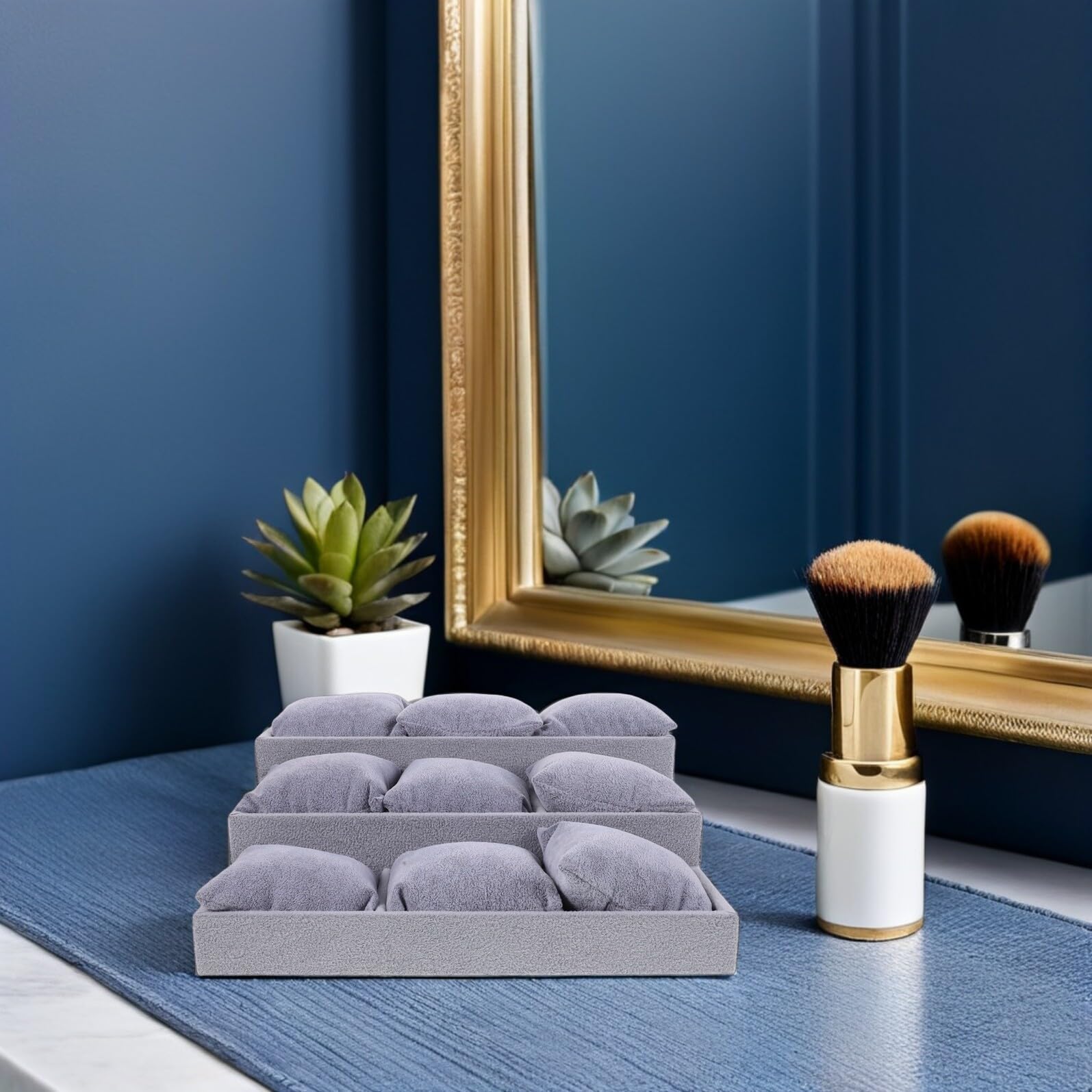 Plateau Bijoux à Coussins 3 Niveaux 9 Cases en Velours Bois