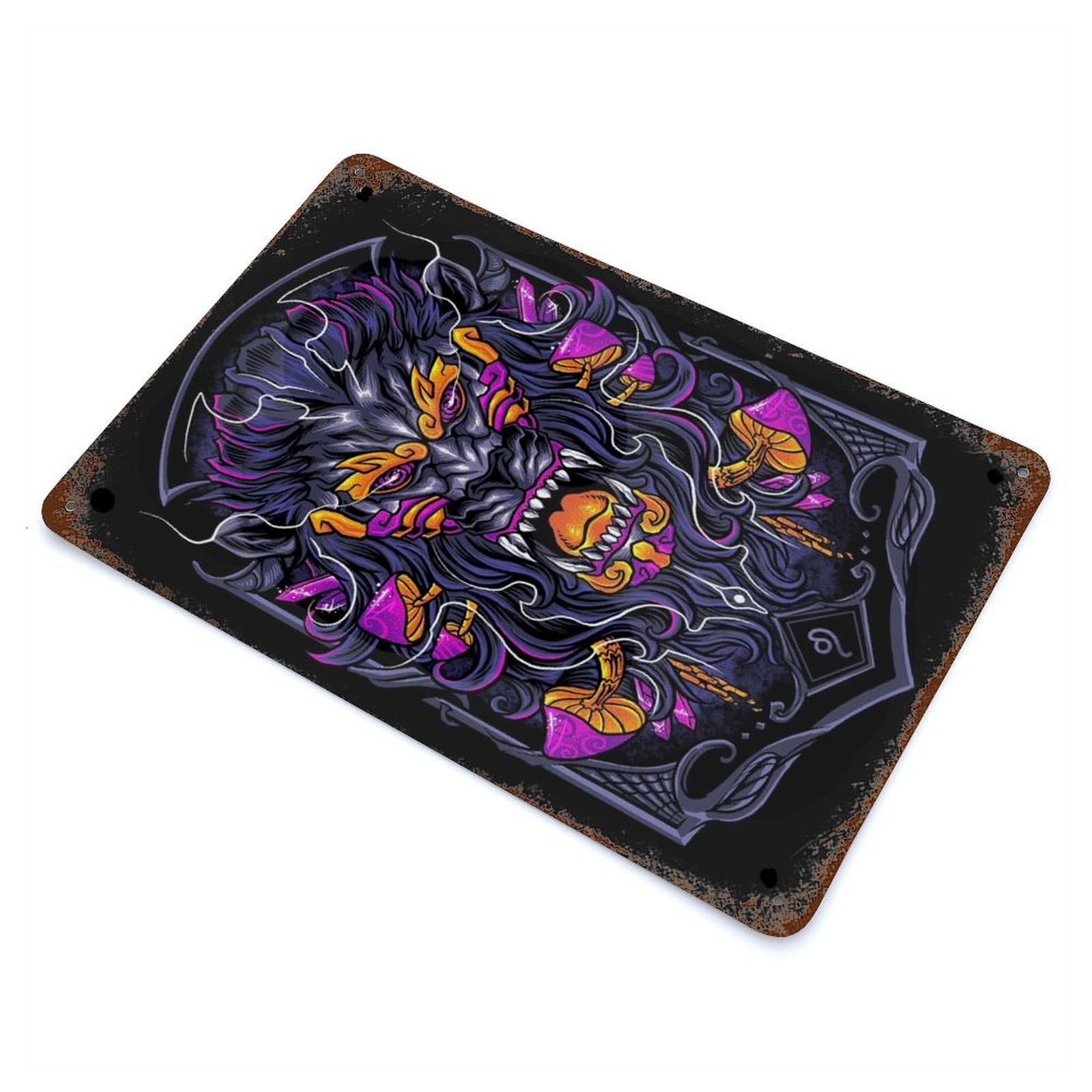Leo Zodiac Weathered Tin Sign 11.8"x7.9", Ideal for Shed, Workshop And Garage Wall Decor