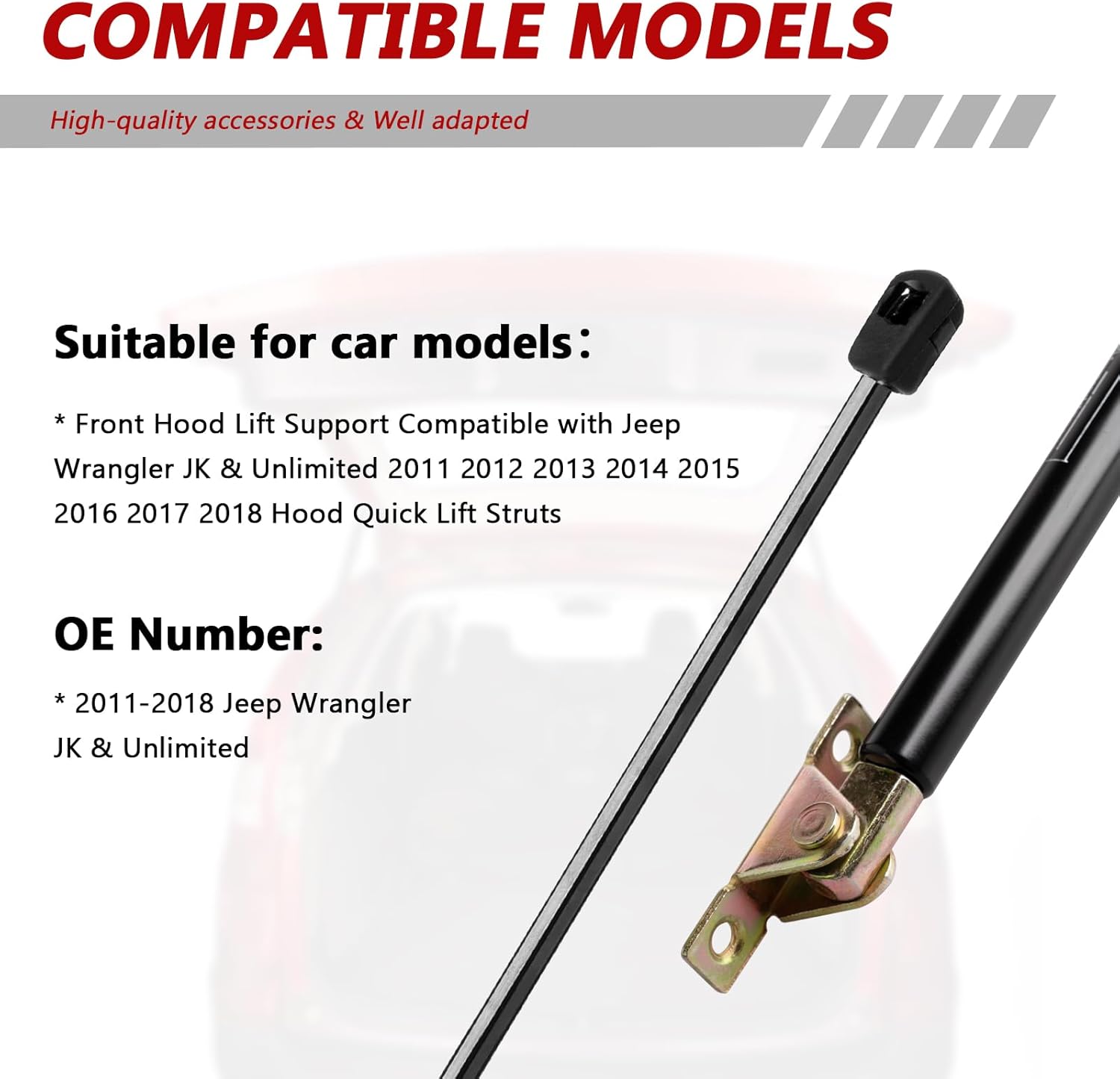 Hood Struts for Jeep Wrangler JK & JKU (2011-2018) | Heavy Duty Gas Spring Lift Support Kit | Prop Rod Replacement