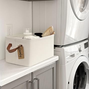 CHICVITA Storage Bins for Shelves, Closet Bins for Organization, Collapsible Storage Baskets for Towels, Rectangle Basket for Bedroom, 14 34 L x 10 14 W x 8 14 H, Beige, 2-Pack