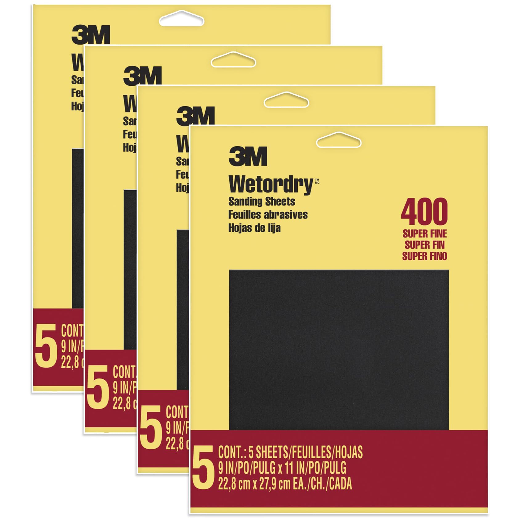 3M Wetordry Sandpaper, 9 in. x 11 in., 400 Grit, 5 Sheets, for Sanding Between Coats of Varnish, Lacquer, Paint & Other finishes, Waterproof Paper,Sanding Paper (9085NA), 4-Pack โ image 1