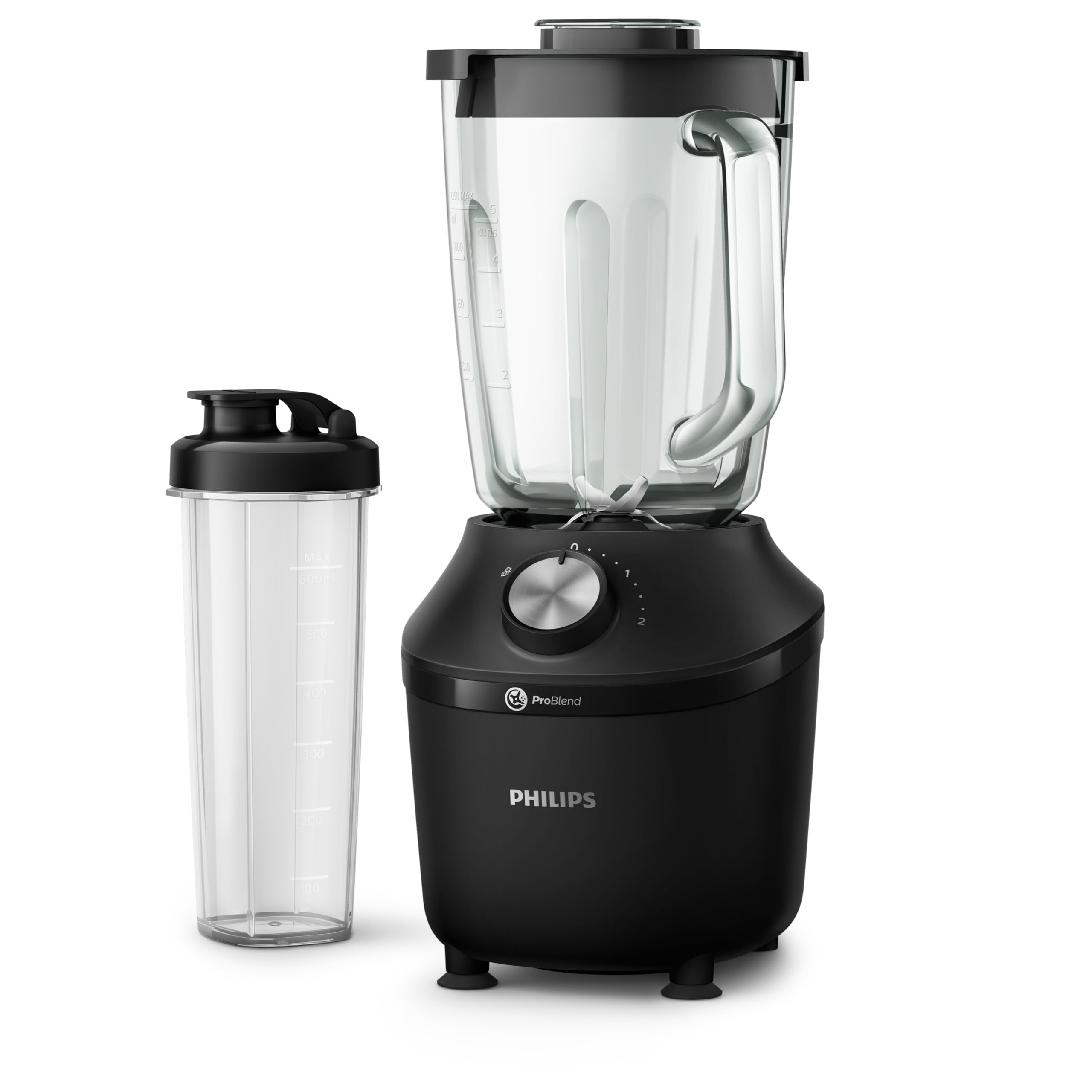 Philips Frullatore elettrico 3000, ProBlend, con borraccia, 600W, 2L, Nero