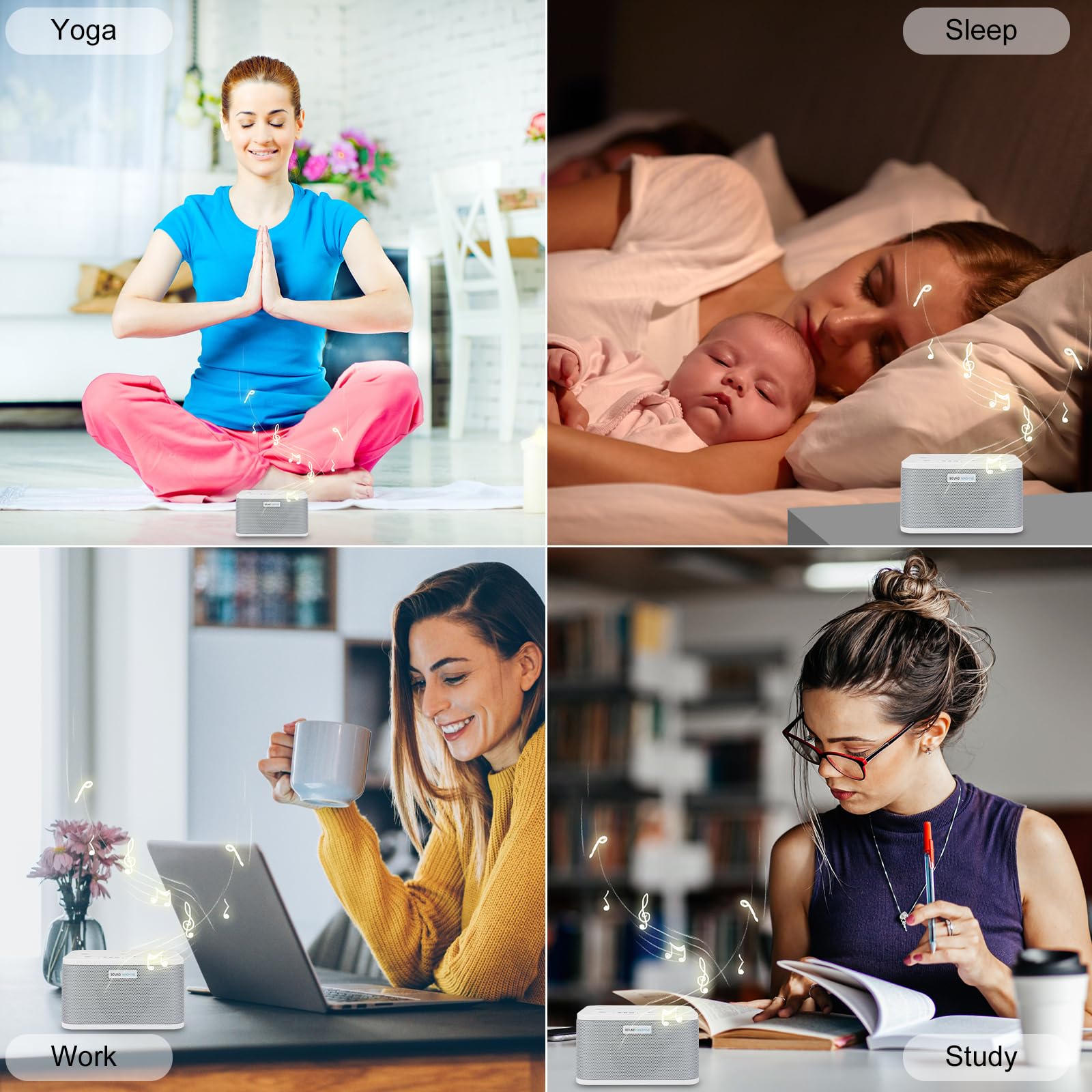 BIGMONAT Máquina De Ruido Blanco con Control Remoto,45 Fuentes de Sonido Calmantes Naturales y de Corriente Alterna (Incluidas),Adecuadas Para Adultos y Bebés Pequeños - Blanco