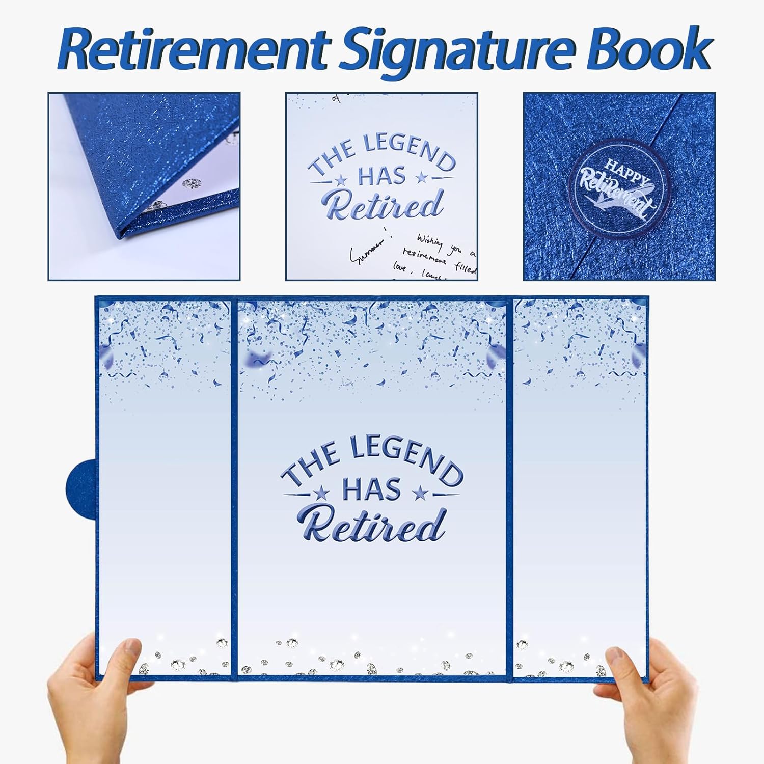 Crenics Blue and Silver Retirement Party Decorations for Women Men, Creative Retired Guest Sign in Book Alternative, The Legend Has Retired Signature Book 18" x 12", Awesome Retirement Gifts - Image 3