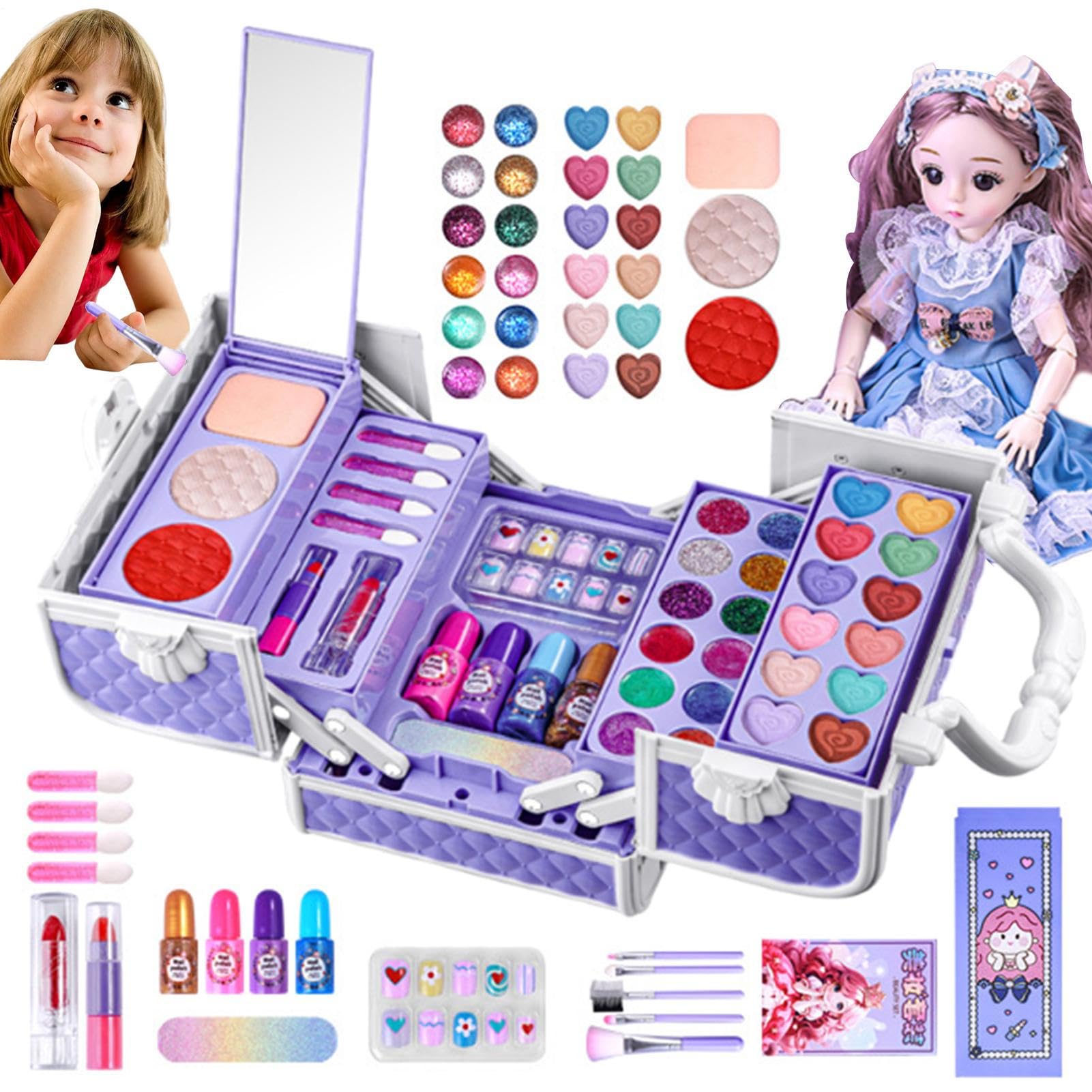 Trucco di bellezza per bambini, set glamour lavabile, giocattolo cosmetico | da principessa, accessorio alla per ragazze | Creative Pretend Glamour Styling Creation Set