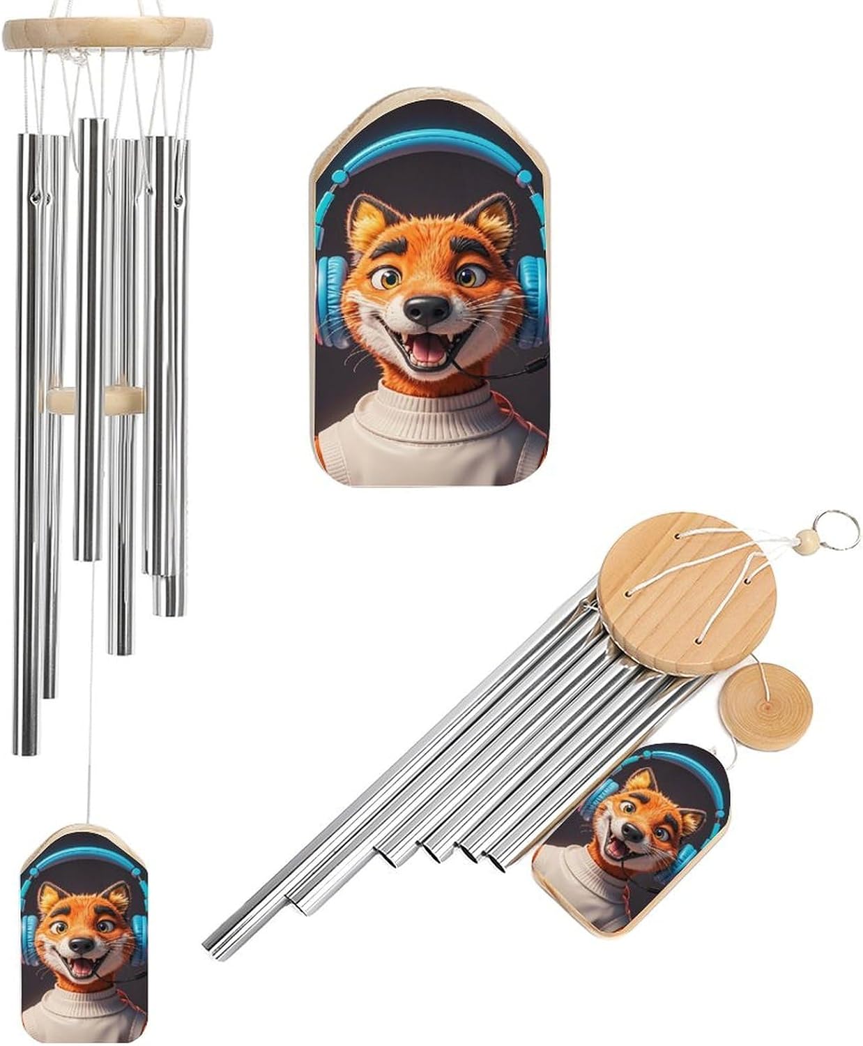 Portrait Headphones Memorial Wind Chimes 20.5" 6 Rustproof Aluminum Tubes Deep Soothing Tones Outdoor Sympathy Windchime for Garden Patio Bereavement Gift for Loss of Loved One Beloved Pet