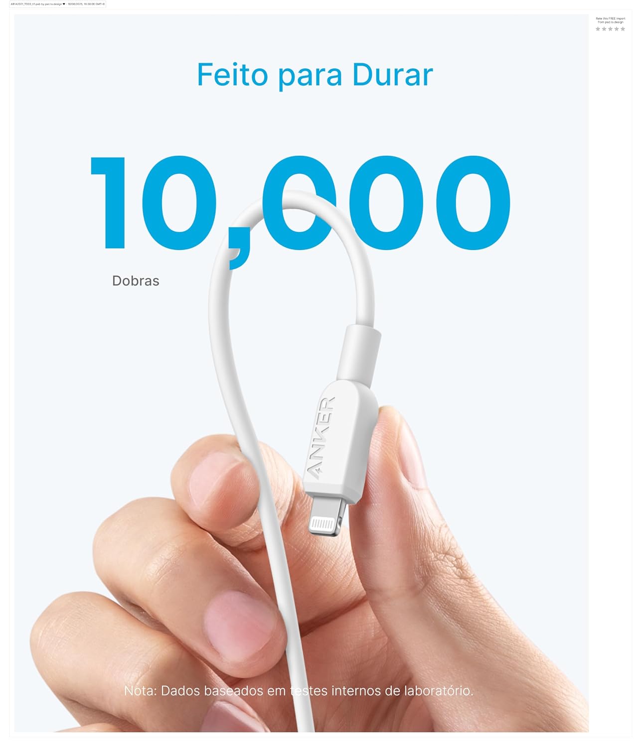 Anker Cabo USB-C para Lightning (0,9m, Branco), Certificado MFi para iPhone Série 14 e mais (Carregador Não Incluído).