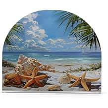 Napkin Holder Starfish Seashell Beach Palm Table Paper Napkins Holder Acrylic Tissue Dispenser Kitchen Dining Room Party, 1 Pack