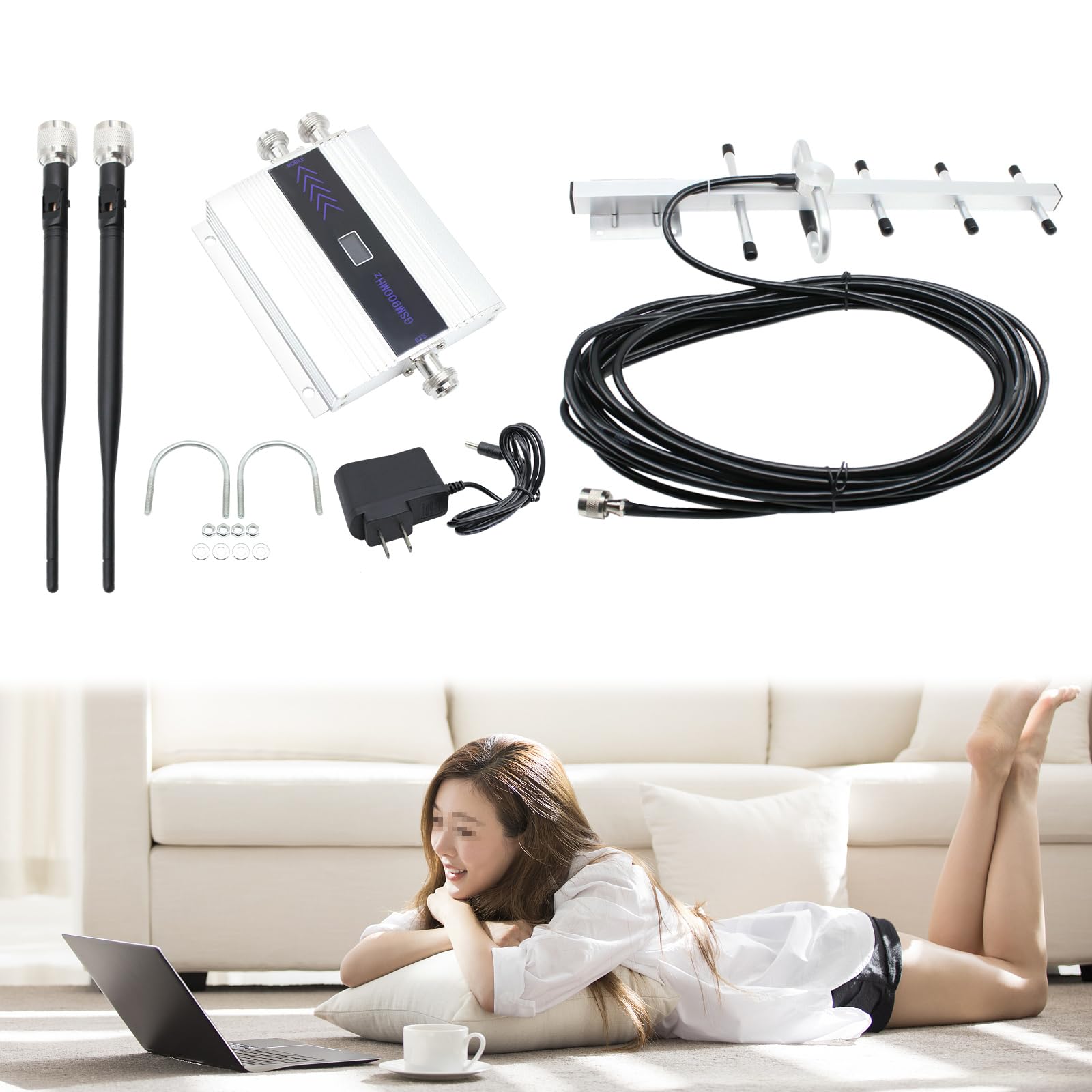 2G/3G/4G Cell Phone Signal Booster 900MHZ Signal Amplifier Repeater with GSM Network System for Home, Offices, Multi Room, Applicable Area 538-2152ft², Outdoor/Indoor Aerial