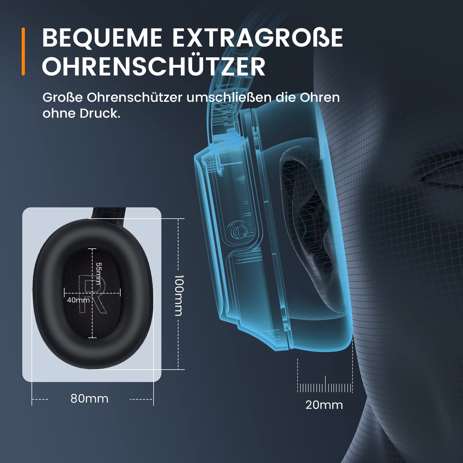 EKSA H6 Bluetooth Headset mit Mikrofon & USB Dongle [55 Stdn & 10M Reichweite] Wireless PC Headphones mit AI Rauschunterdrückung Mic, Over Ear Headset für Business/Büro/Zuhause/Teams