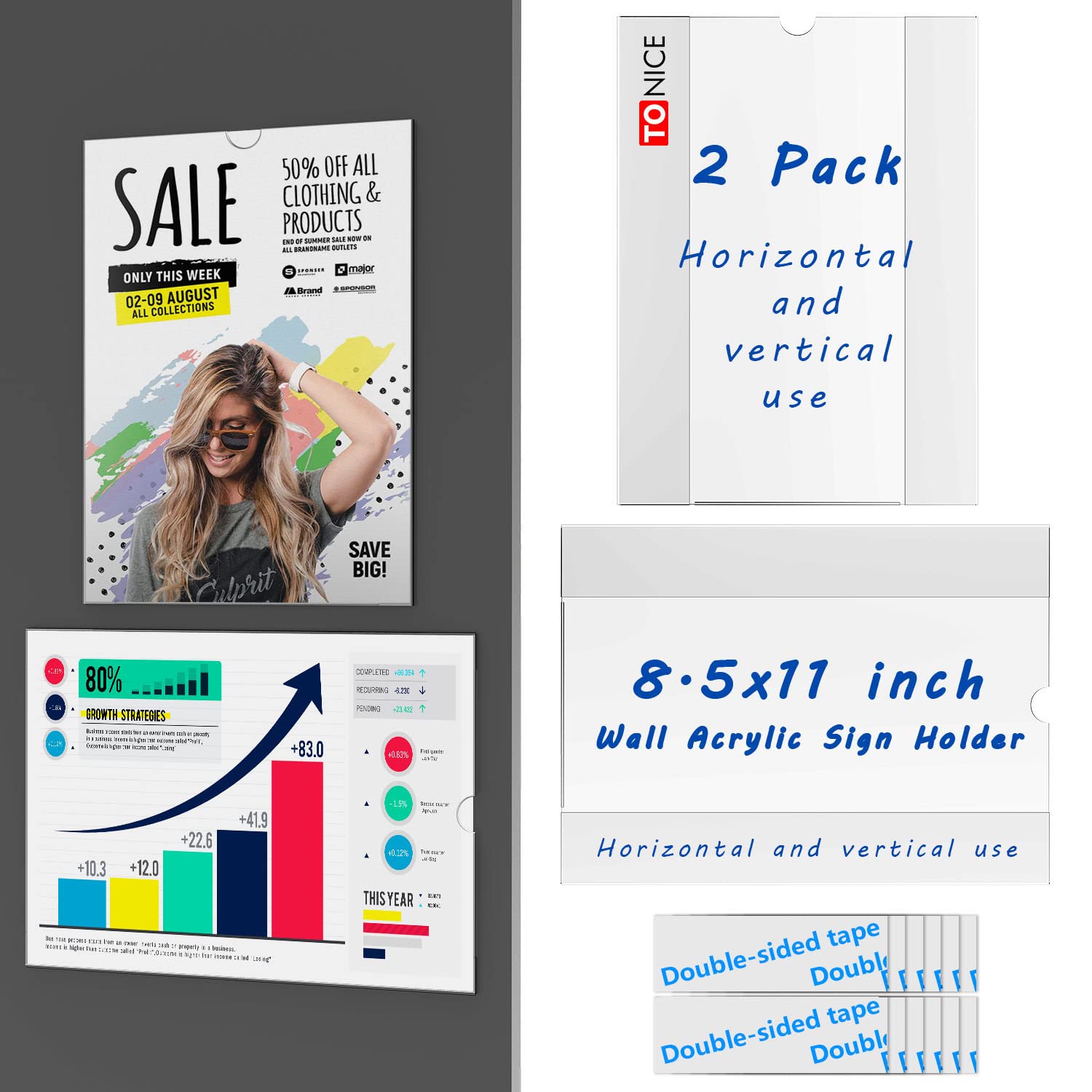 Amazon | TONICE® 8.5x11インチ アクリル壁サインホルダー 縦横両用