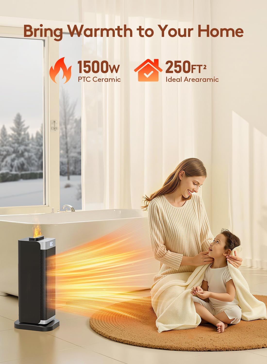 Space Heaters for Indoor Use, Staholz Portable Space Heater with Humidifier/Ambient Light, Family-Safe Electric Heaters with Thermostat,12H Timer,70° Oscillation,Ultra-Quiet for Home Office(SL)