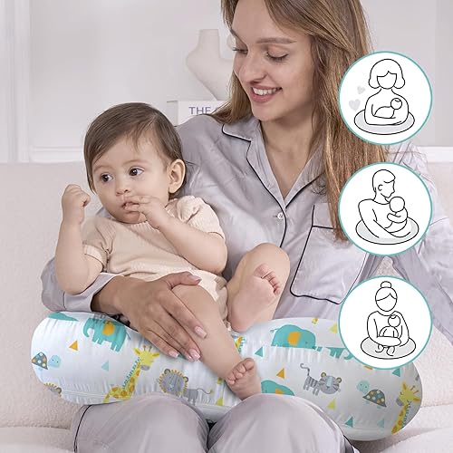 Vista 25 de Little Grape Land - Almohada de lactancia para bebés, de apoyo, alimentación con biberón, tiempo boca abajo, con funda lavable a máquina y relleno