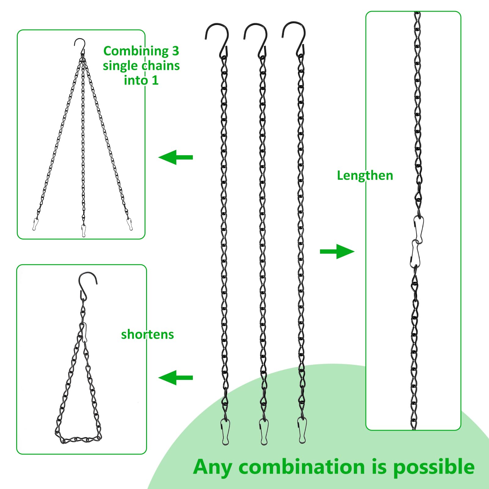 WY LIGHTING LEVEL 4-pak wiszących łańcuszków z haczykami, 50 cm, wiszące łańcuchy do roślin, metalowy wiszący wieszak na karmnik dla ptaków, lampiony, ozdoby, dzwonki wiatrowe, billboardy, rękodzieło,