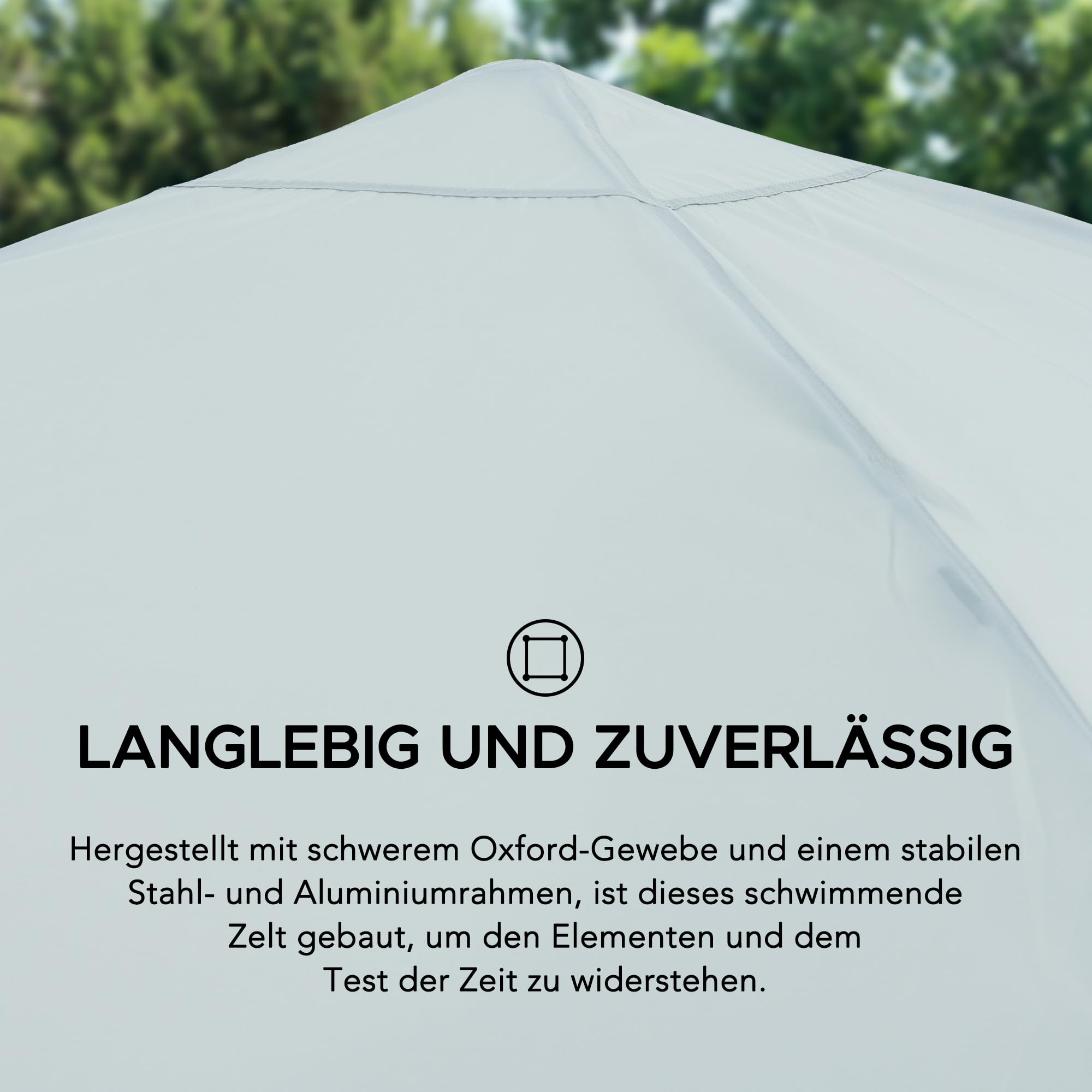 SUNJOY 3 x 3 m Pop Up Pool Pavillon mit UPF 50+ Sonnendach, Stahlrahmen, höhenverstellbar, schwimmender Outdoor Pavillon mit PVC Schwimmkörpern, Handpumpe und Tragetasche