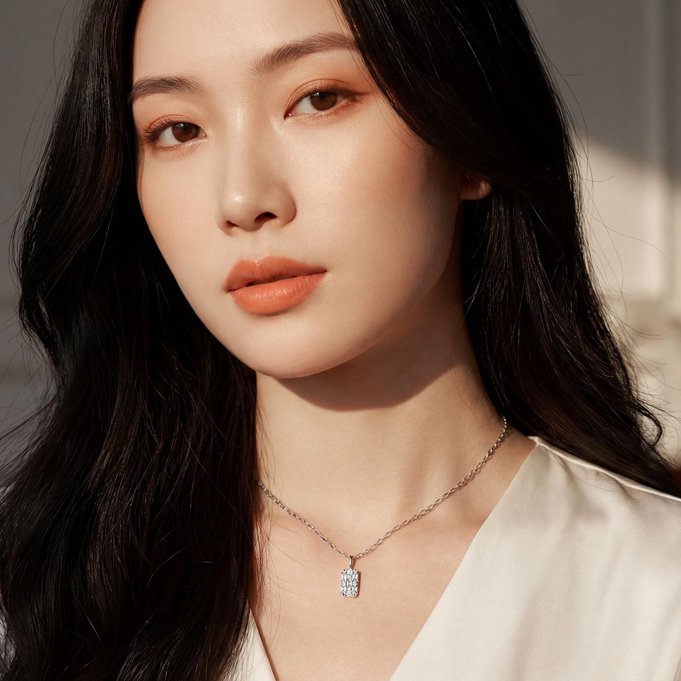 Sterling Silver Cubic Zirconia Rectangle Pendant Necklace for Women - Rhodium Plated Geometric CZ Necklace with Baguette and Princess Cut Stones - Image 4