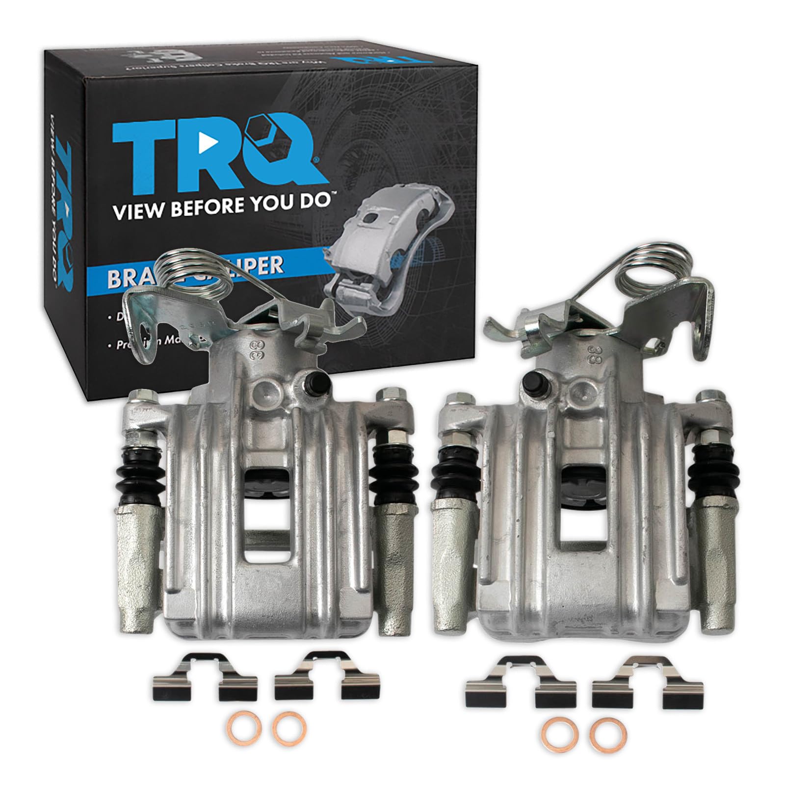 TRQ Rear Brake Caliper Set Zinc Coated Brackets