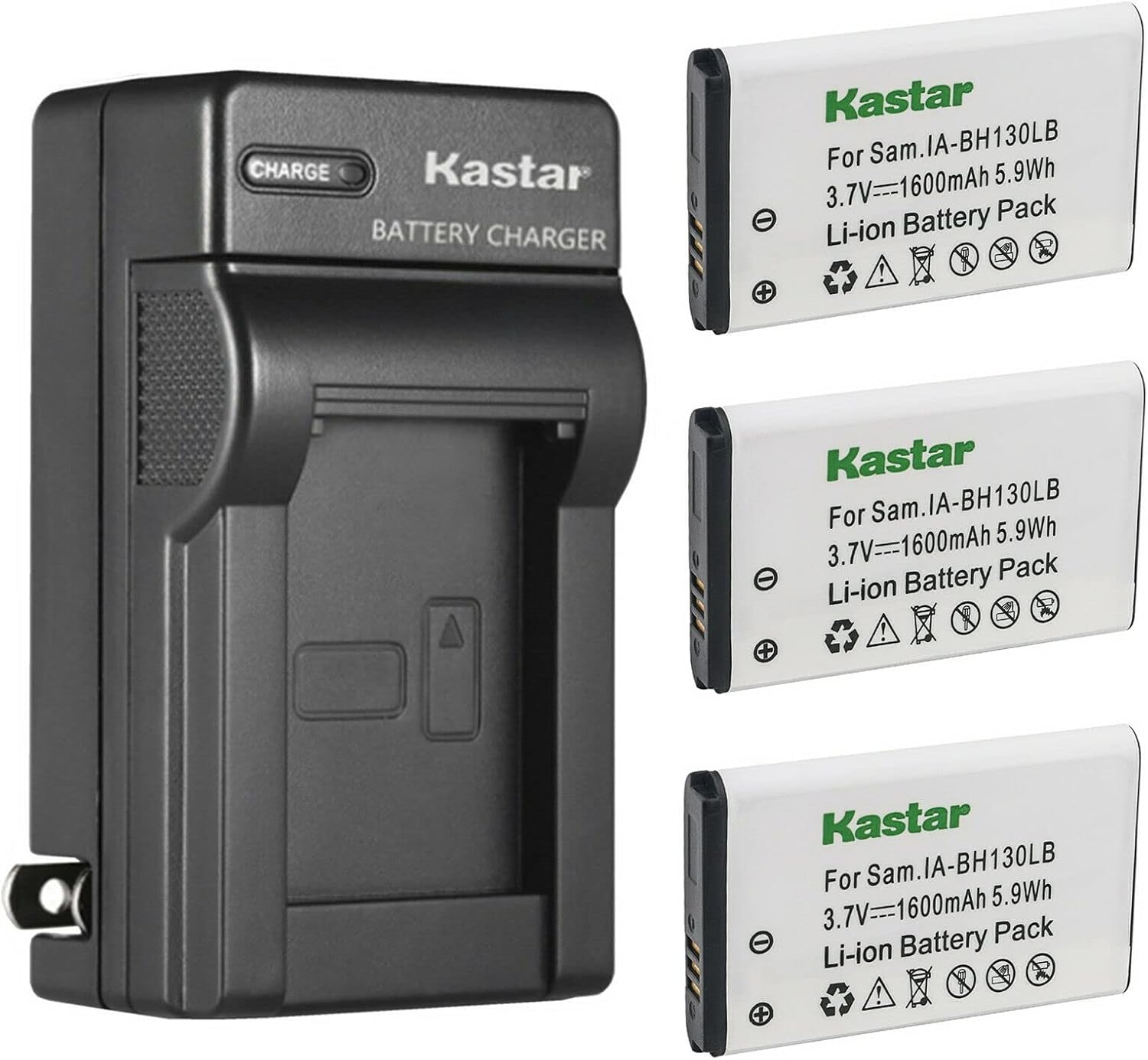 Kastar 4-Pack IA-BH130LB Battery and AC Wall Charger Replacement for Samsung SMX-C10RN SMX-C10RN/XAA SMX-C10RP, SMX-C13, SMX-C14, SMX-C19, SMX-C20 SMX-C20BP SMX-C20RP, SMX-C24 SMX-C24BP Camera